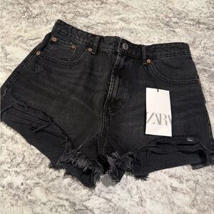 Zara Women's Distressed Black Jean Shorts